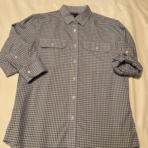 MICHAEL KORS Camp Sleeve Shirt in Light Blue Plaid Sm MINT!